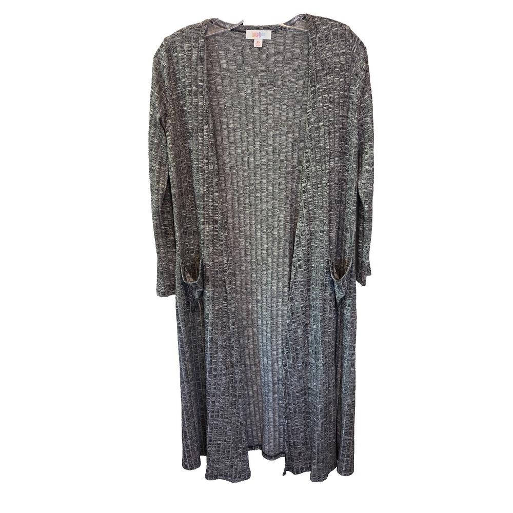 LuLaRoe Sarah Cardigan‎ Womens XS Grey White Space Dye Ribbed Long Duster NWT